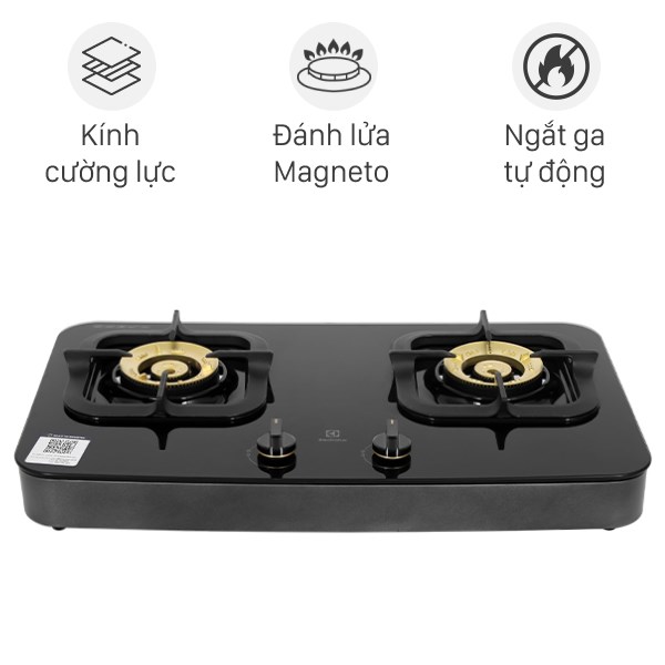 Bếp gas đôi Electrolux ETG7286GKR - Kính cường lực, 2 đầu đốt đồng, màu đen