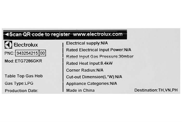 Bếp ga đôi Electrolux ETG7286GKR Màu Đen