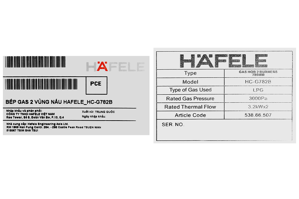 Bếp ga âm Hafele HC-G782B (538.66.507) Màu Đen
