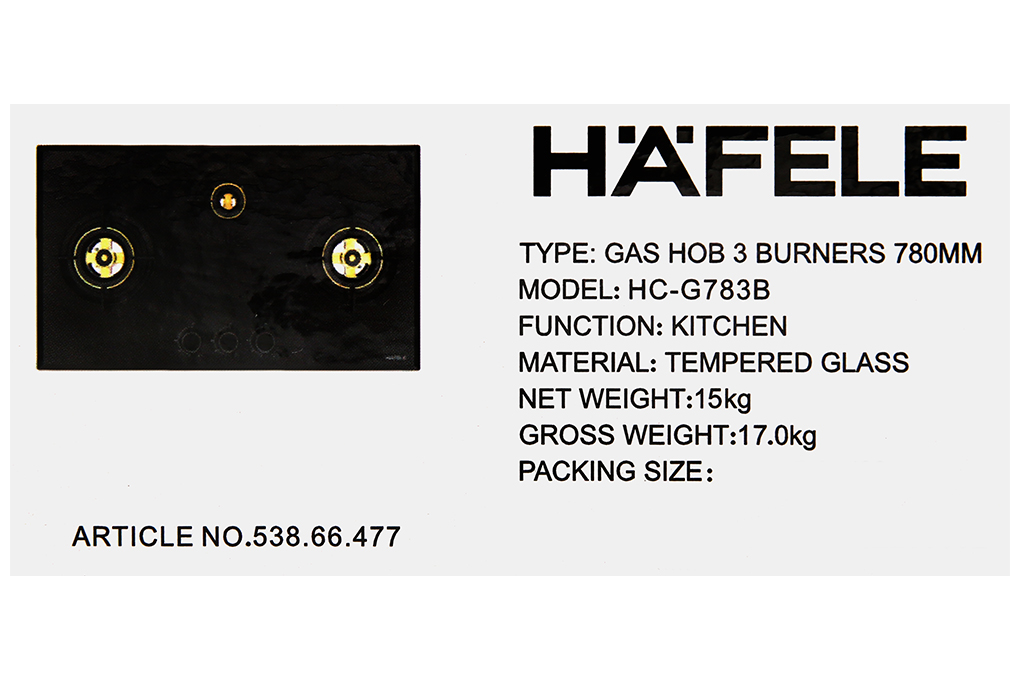 Bếp ga âm Hafele HC-G783B (538.66.477) Màu Đen