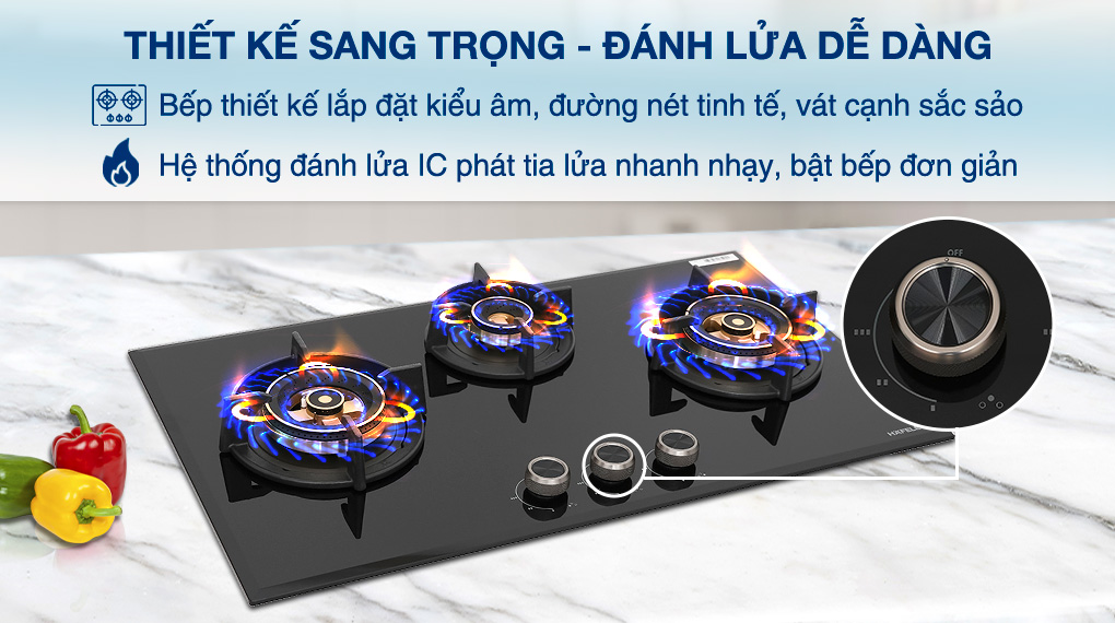 Bếp ga âm Hafele HC-G783B (538.66.477) - Thiết kế và hệ thống đánh lửa của bếp