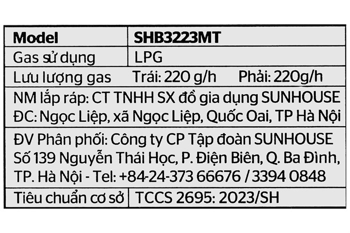 Bếp ga đôi Sunhouse SHB3223MT Màu Đen