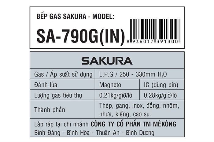 Bếp ga đôi Sakura SA-790GIN Màu Đen - Xám
