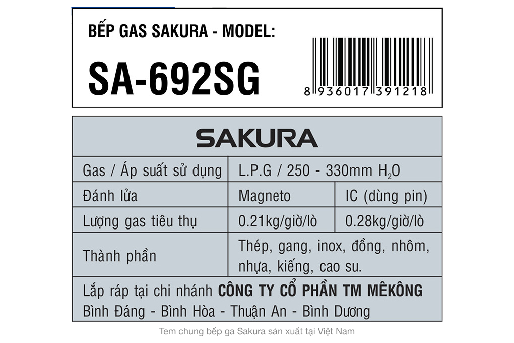 Bếp ga đôi Sakura SA-692SG Màu Đen - xanh dương