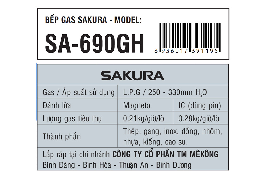 Bếp ga đôi Sakura SA-690GH