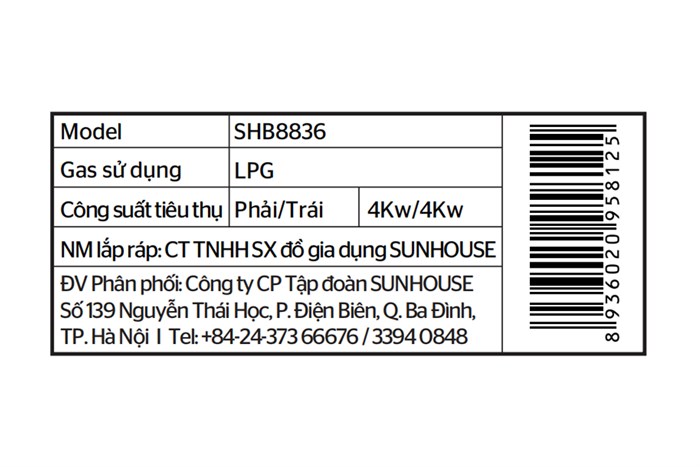 Bếp ga âm Sunhouse SHB8836 Màu Đen
