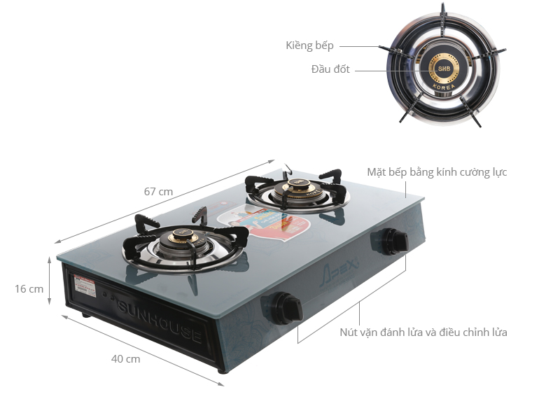Thông số kỹ thuật Bếp gas Sunhouse Apex APB3550S