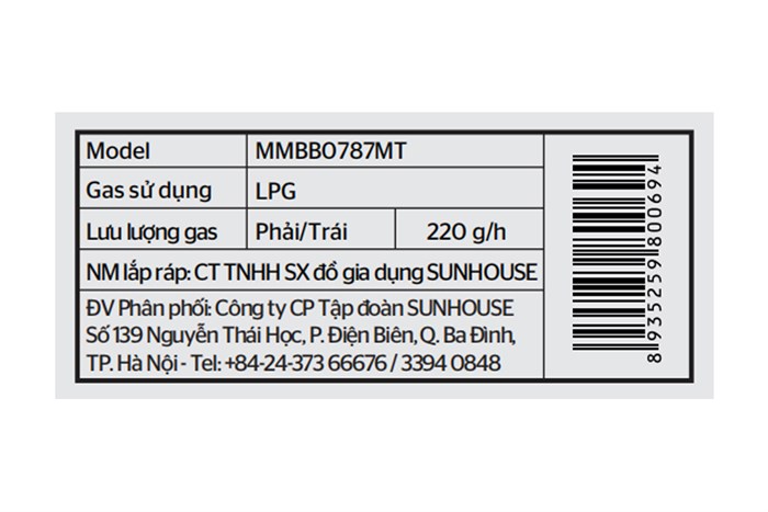 Bếp ga đôi Sunhouse Mama MMBB0787MT Màu Đen