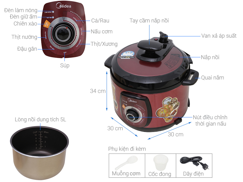 Nồi áp suất điện Midea MY-CH501A 5 lít