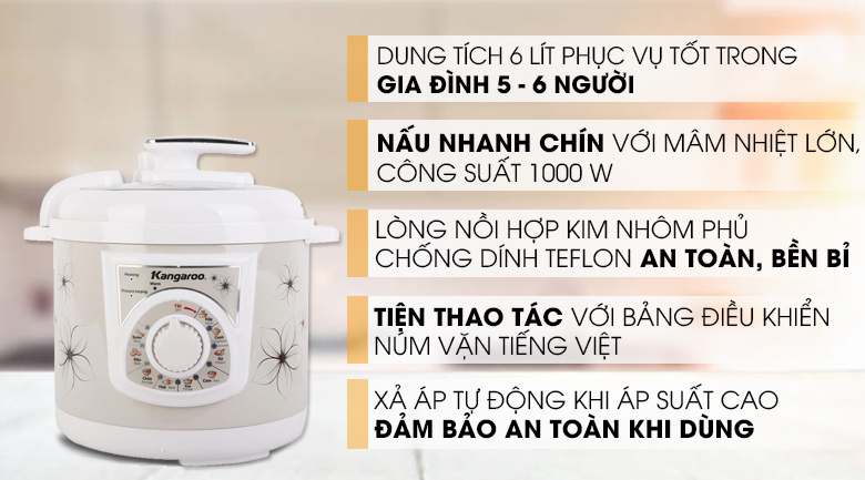 Nồi áp suất điện Kangaroo KG286 6 lít