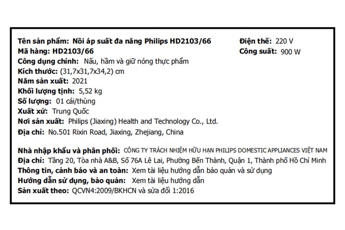 Nồi áp suất điện Philips HD2103/66 5 lít Màu Xám