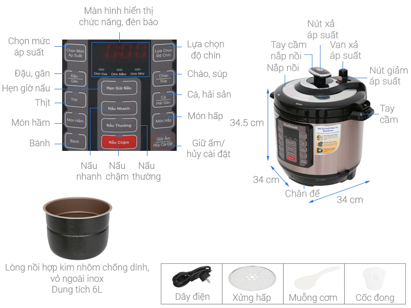 Nồi áp suất điện Bluestone PCB-5755 6 lít