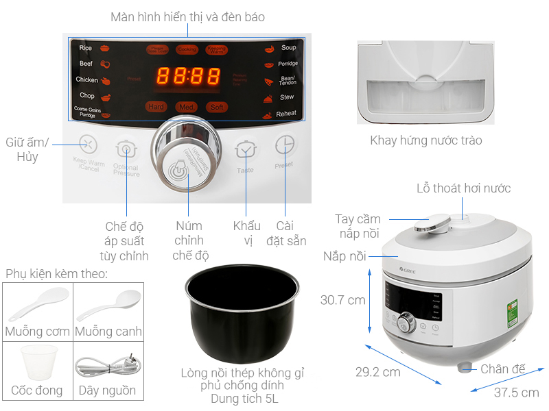 Nồi áp suất điện Gree CYFWK-50X62S 5 lít