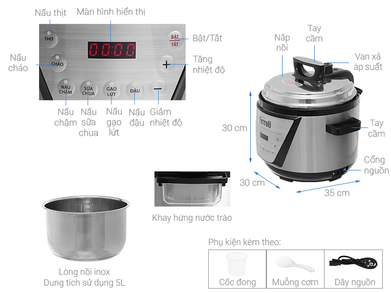 Nồi áp suất điện Ferroli FPC900-D 5 lít