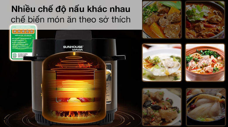 Chế độ nấu đa dạng - Nồi áp suất điện Sunhouse Mama SHD1588B 5 lít