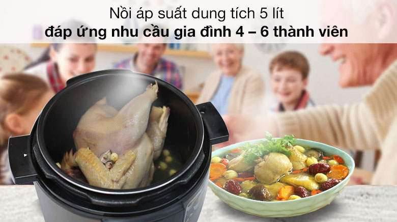 Dung tích 5 lít - Nồi áp suất điện Sunhouse Mama SHD1588B 5 lít