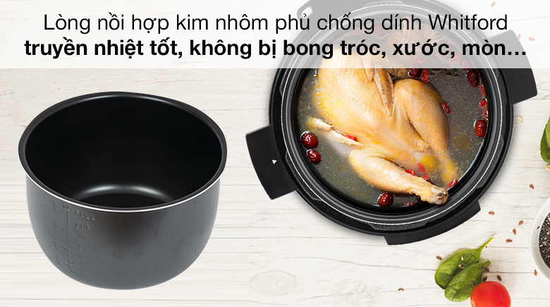 Lòng nồi hợp kim nhôm chống dính - Nồi áp suất điện Sunhouse Mama SHD1588B 5 lít