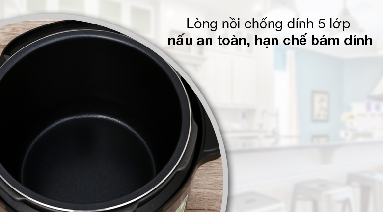 Nồi áp suất điện Tefal CY601868 6 lít - Lòng nồi chống dính 5 lớp bền bỉ, dày 1.5 mm nấu ăn ngon, chống móp méo tốt, dễ làm sạch