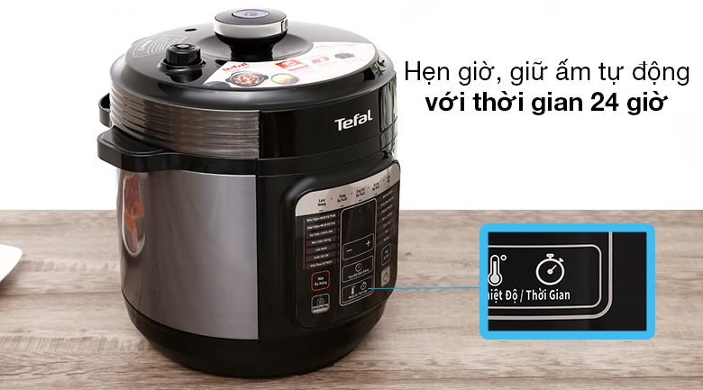 Nồi áp suất điện Tefal CY601868 6 lít - Hẹn giờ nấu và giữ ấm tự động với thời gian điều chỉnh chức năng đến 24 giờ