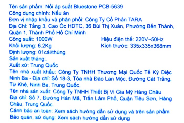 Nồi áp suất điện BlueStone PCB-5639 6 lít Màu Bạc