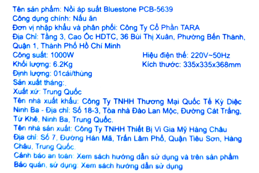 Nồi áp suất điện Bluestone PCB-5639 6 lít