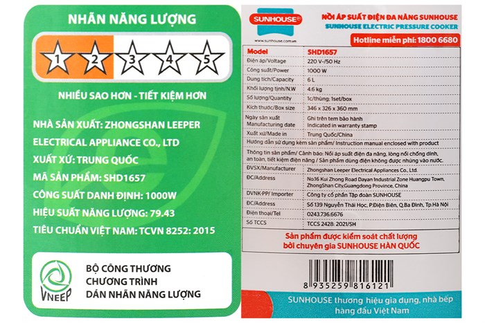 Nồi áp suất điện Sunhouse SHD1657 6 lít Màu Đen - Tím