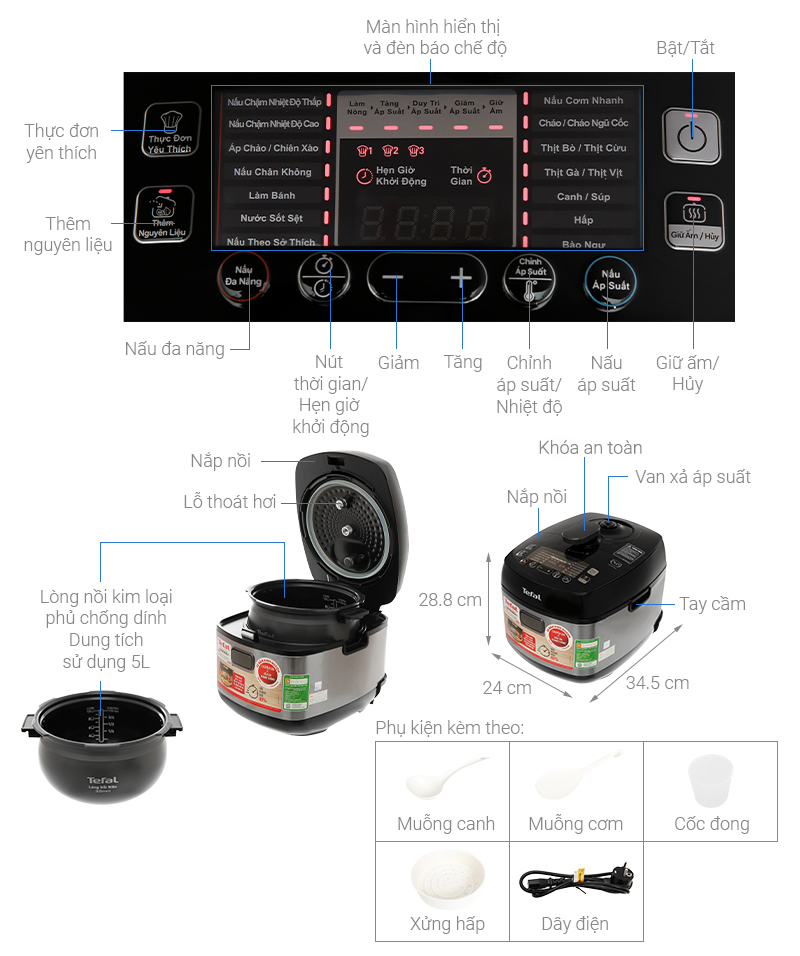 Nồi áp suất điện Tefal Smart Pro Multicooker CY625868 5 lít