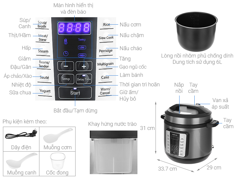 Nồi áp suất điện Lock&Lock EJP666SLV 6 lít