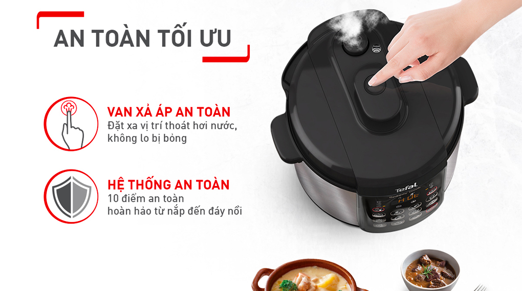 Nồi áp suất điện Tefal Speedy Cook CY222D68 5 lít - An toàn