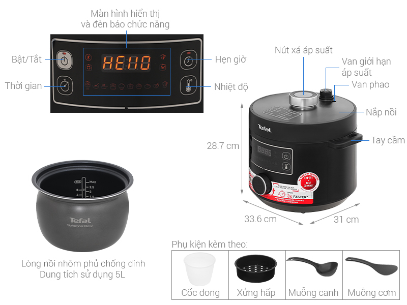 Nồi áp suất điện Tefal CY754830 5 lít