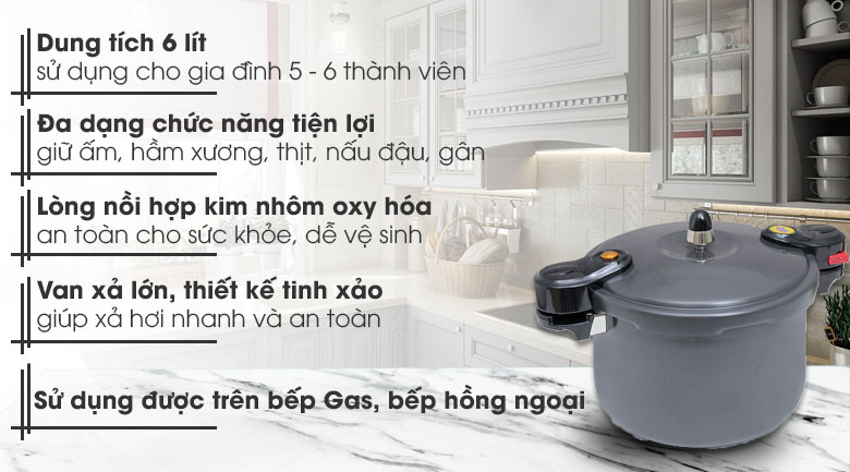Nồi áp suất cơ Sunhouse LC600 6 lít