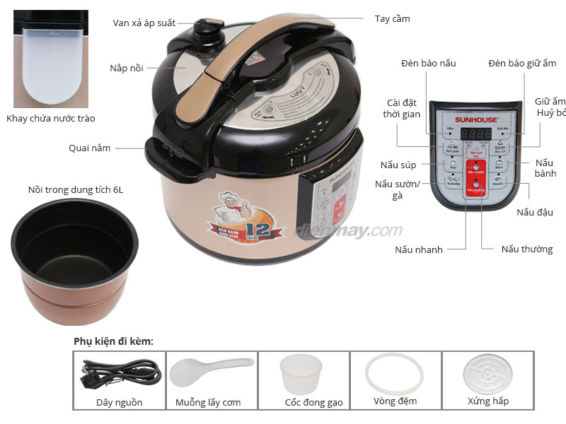 Nồi áp suất điện Sunhouse SHD 1768 6 lít