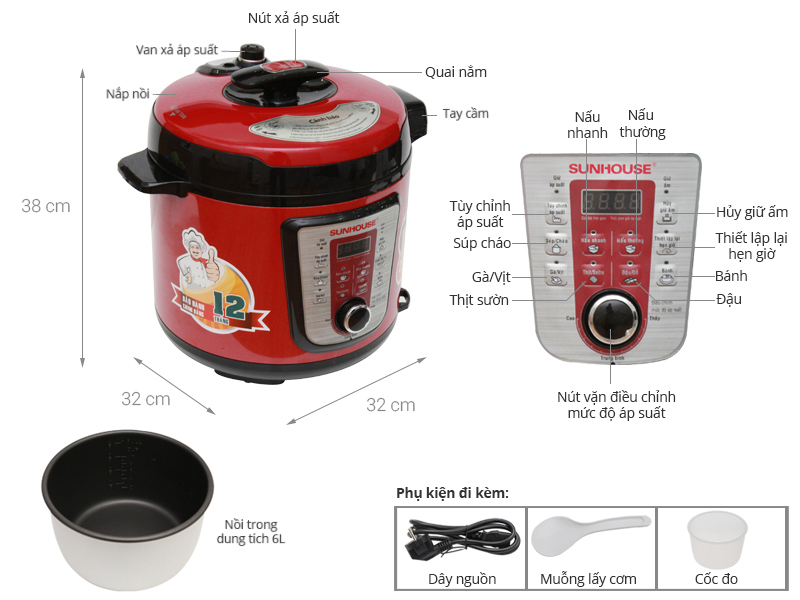 Nồi áp suất điện Sunhouse SHD 1767 6 lít