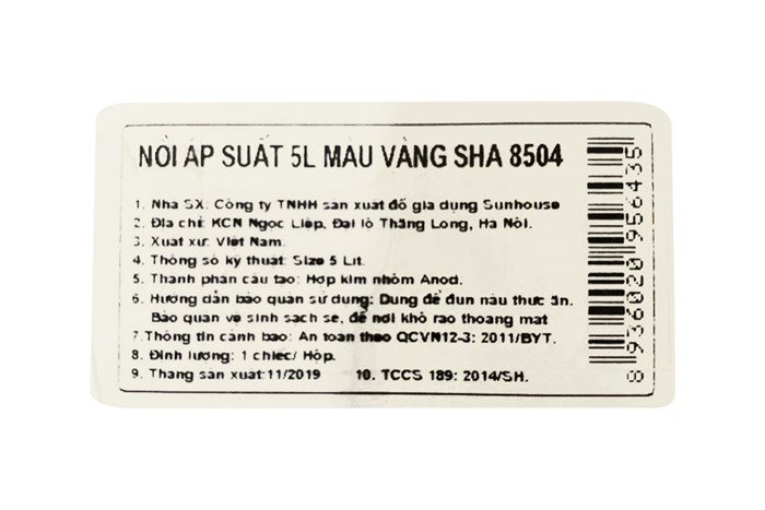 Nồi áp suất cơ Sunhouse SHA8504 5 lít Màu Vàng