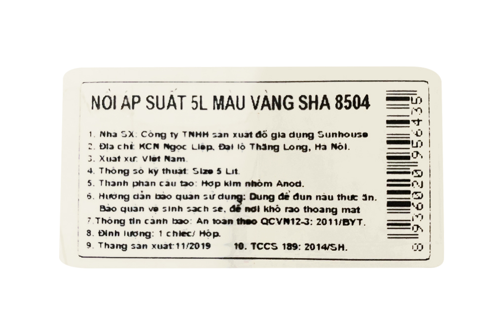 Nồi áp suất cơ Sunhouse SHA8504 5 lít Màu Vàng
