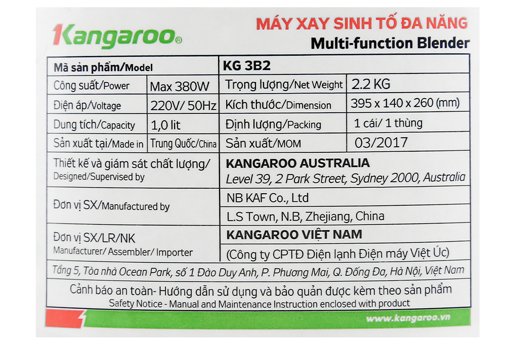 Siêu thị máy xay sinh tố Kangaroo KG3B2