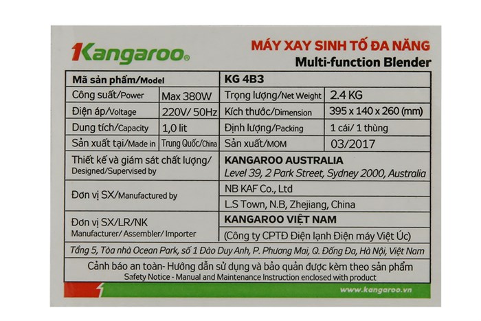 Máy xay sinh tố đa năng Kangaroo KG4B3 Màu Vàng đồng