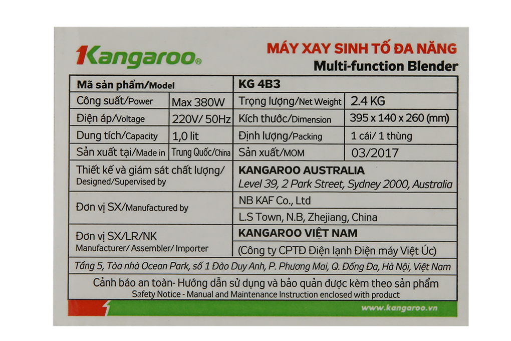 Siêu thị máy xay sinh tố Kangaroo KG4B3