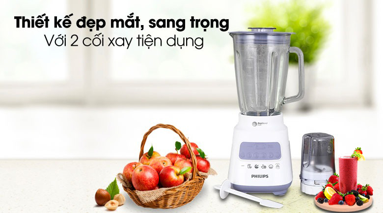 Thiết kế đẹp mắt với 2 cối xay - Máy xay sinh tố Philips HR2222/00.