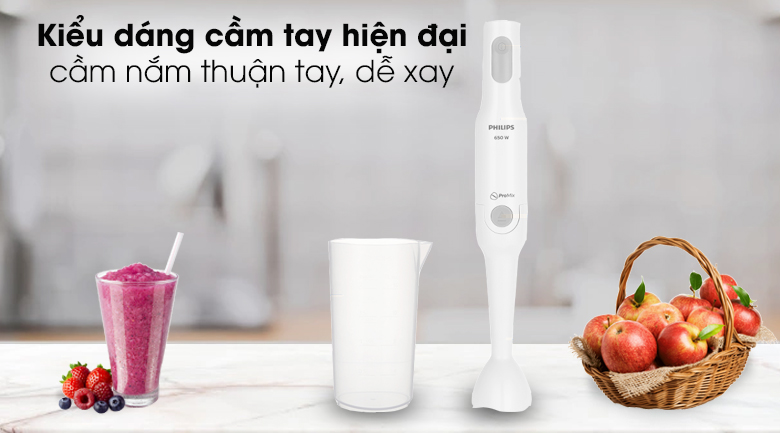 Máy xay sinh tố cầm tay Philips HR2531 - Kết cấu vững chắc, màu trắng sáng sạch đẹp, cầm nắm thuận tay