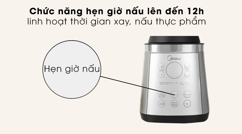 Hẹn giờ tối đa 12 tiếng - Máy xay nấu đa năng Midea MJ-BL100GH