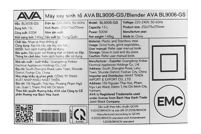 Máy xay sinh tố đa năng AVA BL9006-GS Màu Trắng - Đen