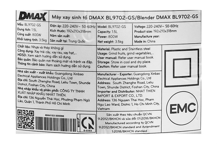 Máy xay sinh tố đa năng DMAX BL9702-GS Màu Đen - Bạc