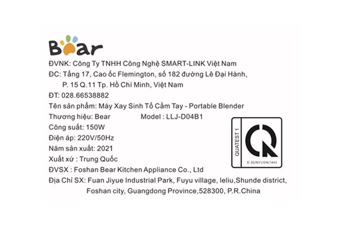 Máy xay cầm tay mini Bear LLJ-D04B1 Màu Xanh Dương