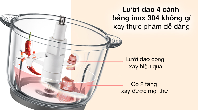 Máy xay thịt đa năng Bear QSJ-B03Y7 - Lưỡi dao 4 cánh bằng inox 304 không gỉ