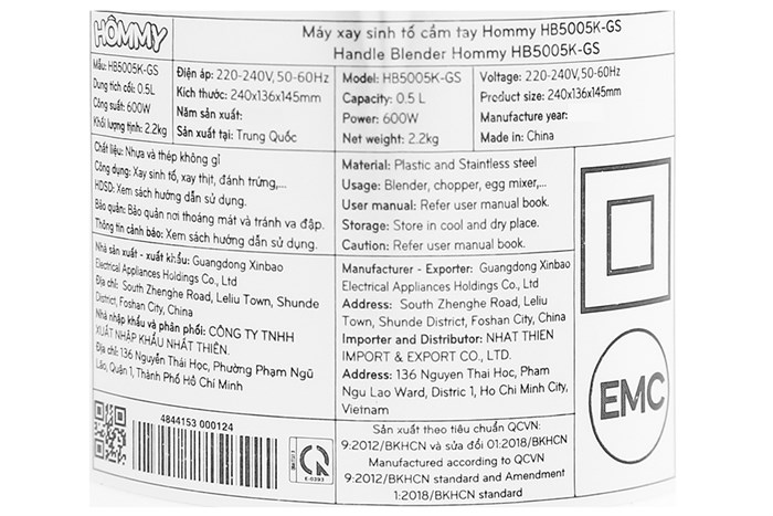 Máy xay cầm tay Hommy HB5005K-GS Màu Trắng