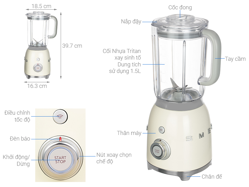 Máy xay sinh tố Smeg BLF01CREU (535.43.635)