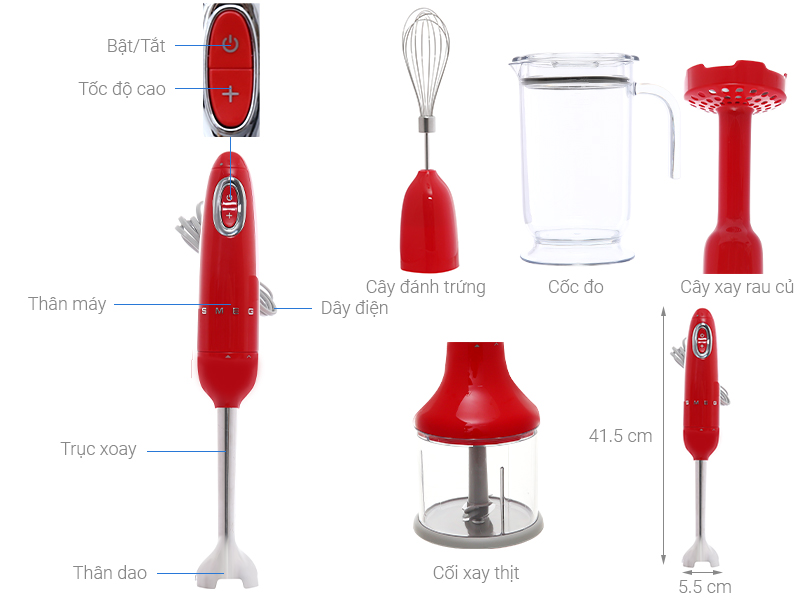 Máy xay cầm tay Smeg HBF02RDEU (535.43.619)