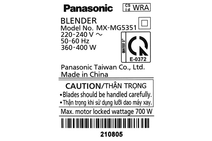 Máy xay sinh tố đa năng Panasonic MX-MG5351WRA Màu Trắng