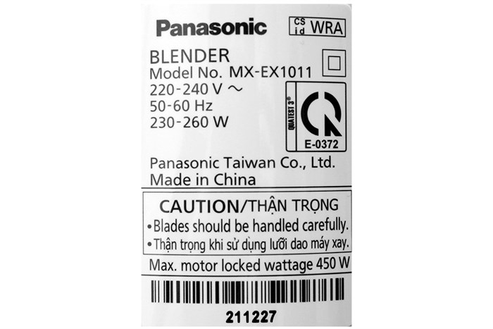 Máy xay sinh tố đa năng Panasonic MX-EX1011WRA - 2 cối Màu Trắng